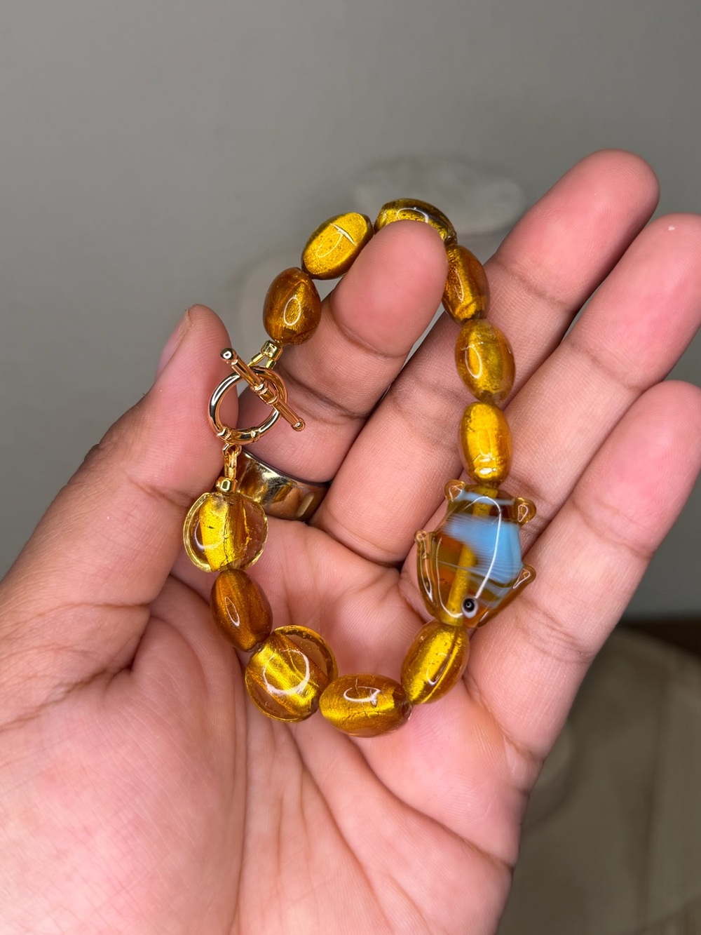 NEW! Artisan Butterscotch Amber Colored Glass Beaded Bracelet